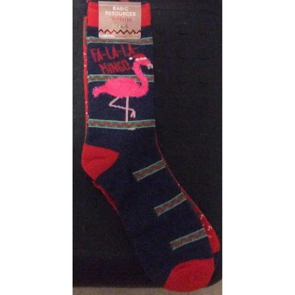 Basic‎ Resources 2 Pack Womens Socks Christmas Flamingo Fa La La Mingo 9-11 NEW - Picture 1 of 2
